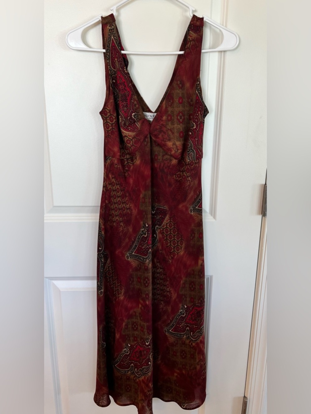 Vintage Alan Paige Y2K Paisley Brick Red Sleeveless Midi Women’s V-Neck Dress
